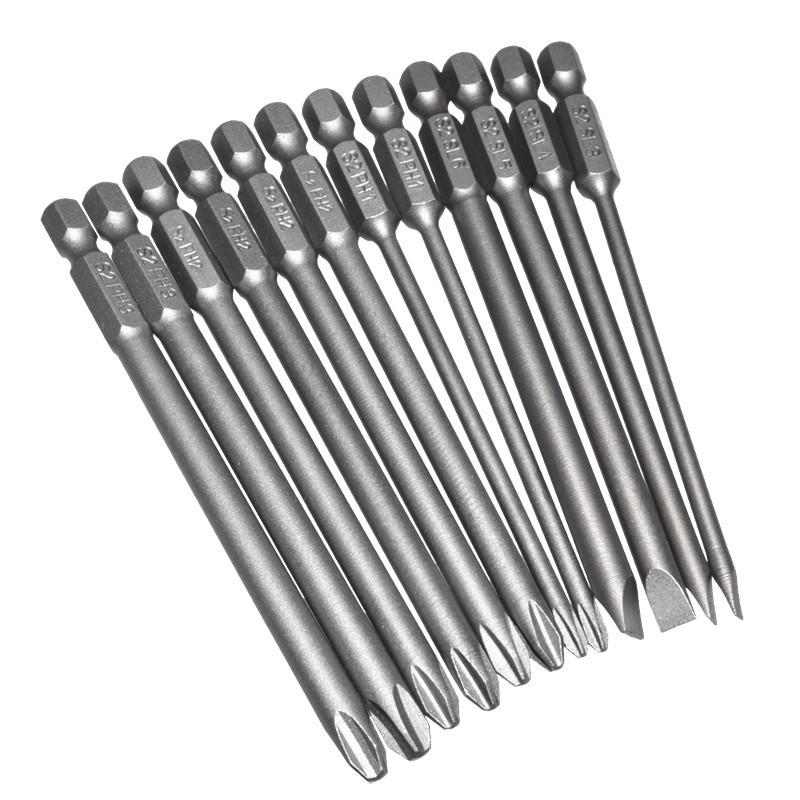 12-Piece 100mm S2 Screwdriver Bit Set: Flat & Phillips Heads
