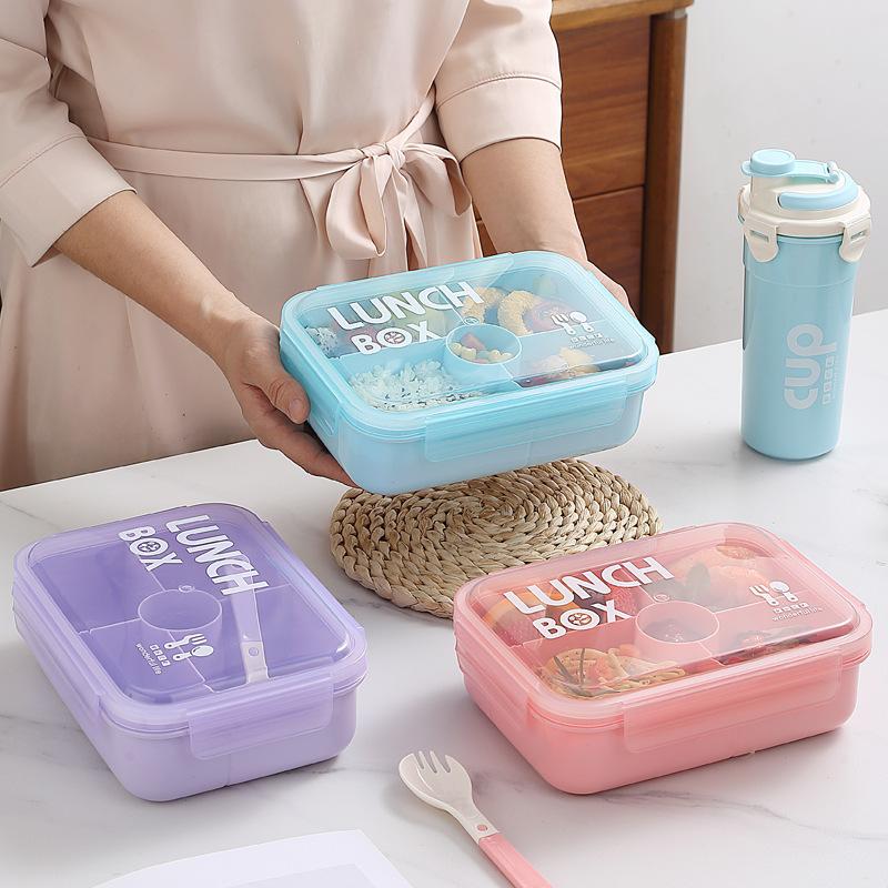 Dopamine Color Lunch Box for Students Office Workers, Microwave Safe Bento Box with Tableware, Portable Compartment Food Storage