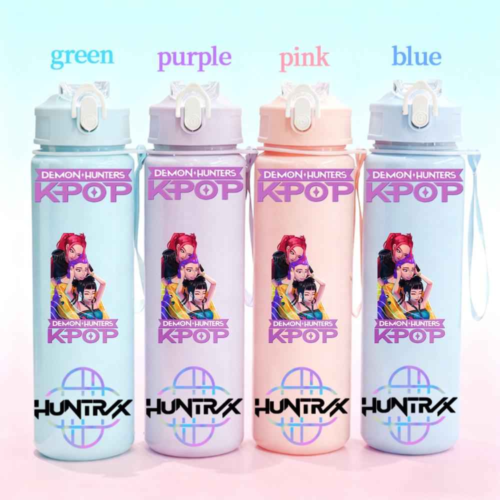 750ml KPop Demon Hunters Gradient Straw Water Bottle Portable High-Capacity Cup Easy-clean Reusable designed for Office School Outdoor
