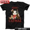 Christmas Cat Catmas Cute Funny Gift Tee Black T Shirt Modern Shirts Tops for Work from Home TShirt Women Hungary Boyfriend