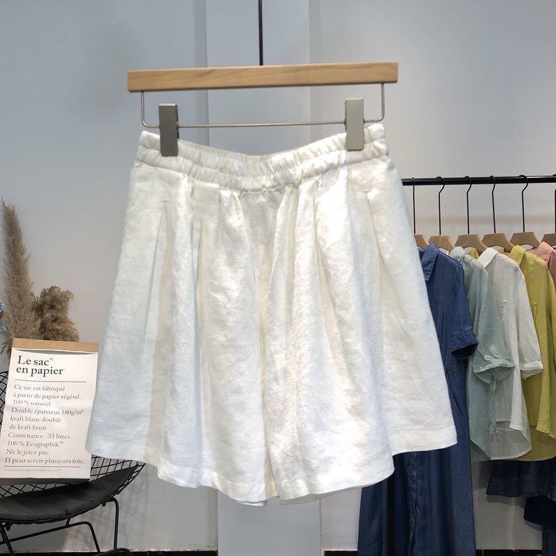

Women s Korean-Style White Cotton Shorts - 100% Cotton, Loose Fit, High-Waisted, Elastic Waist, Summer Thin Style 5XL (92.5-100kg) белый
