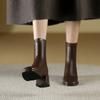 Leather short boots women's thick heel autumn and winter new medium heel high heel boots brown small thin boots