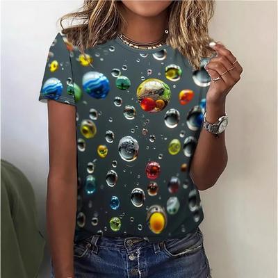 Bubbles and Droplets T-shirt Vintage 3D Crewneck Tryck Toppar Dam Vår/sommar Trend Kortärmad Topp
