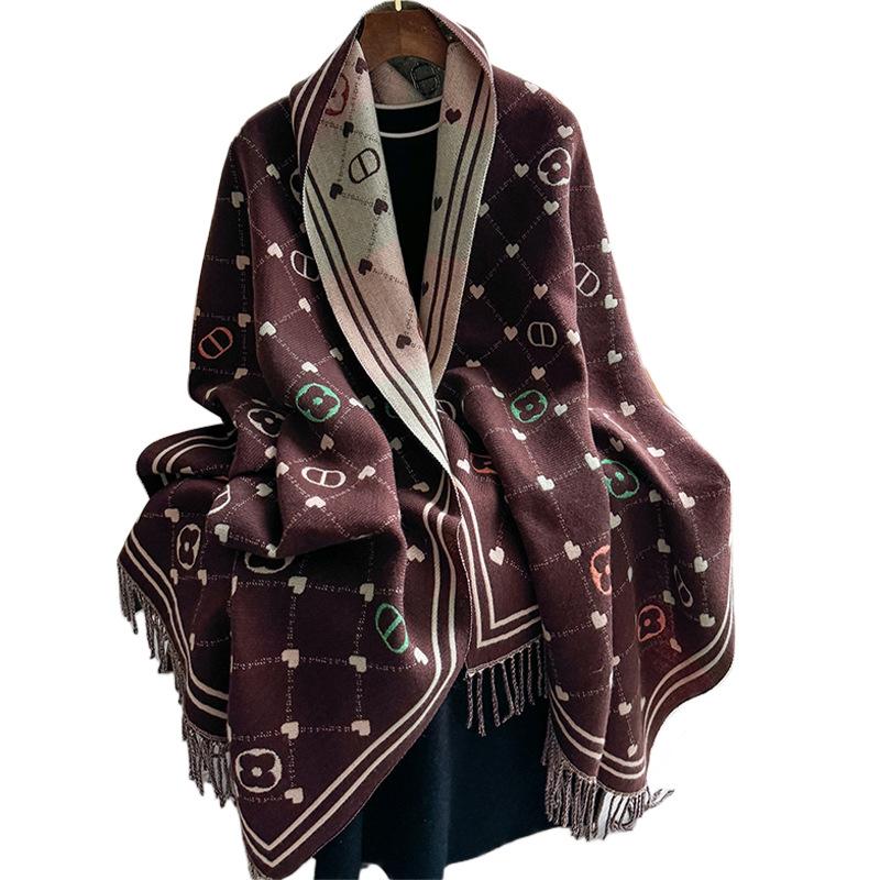 Premium Outono e Inverno Dupla Face Cor Correspondência Amor Cachecol Estampado Xale Xadrez Cachecol