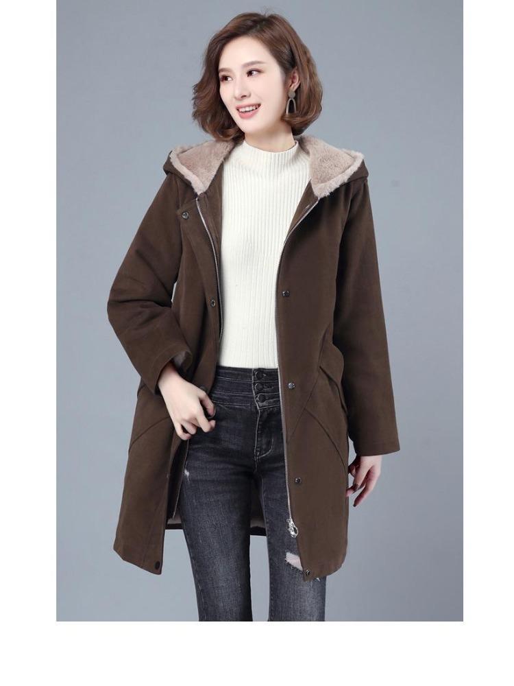 2024 Women Autumn Winter Thickened Cotton Padded Parker Jacket Mid Length Coat for Middle Aged