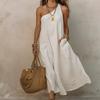 European and American Women's Clothing Summer New Slanted Shoulder Solid Color Retro Vacation Sleeveless Dress