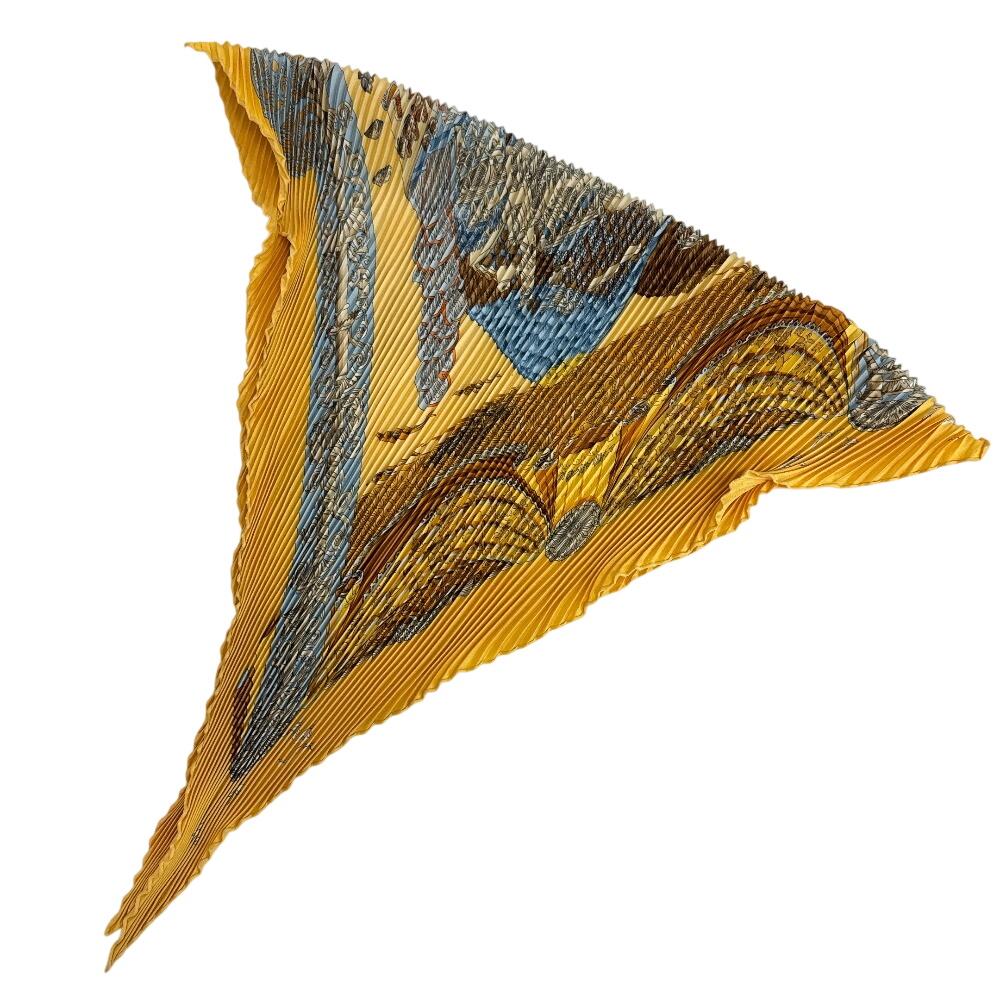 HERMES LATLANTiDE Atlantis Continent silk Pleated curry scarf yellow silk Used