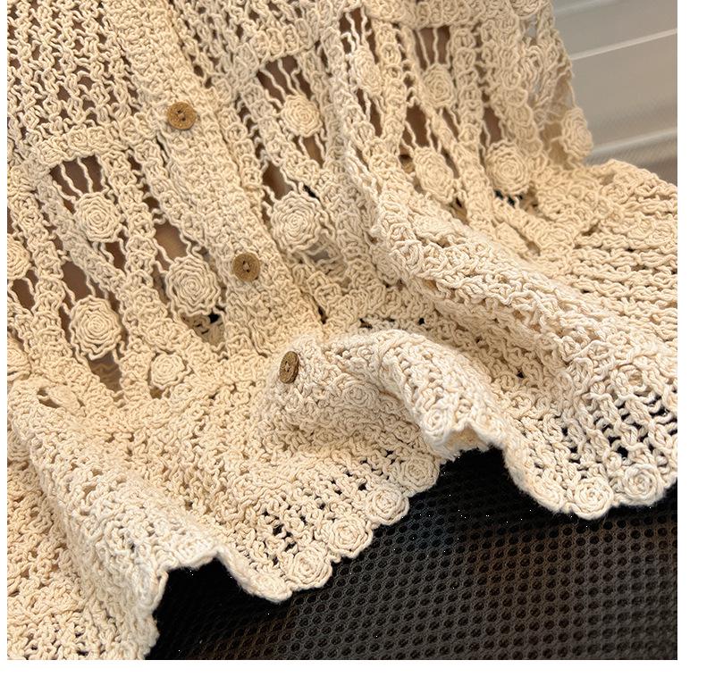 Women's White Short Crochet Knit Cardigan with Batwing Sleeves - Summer 2026 Fashion.