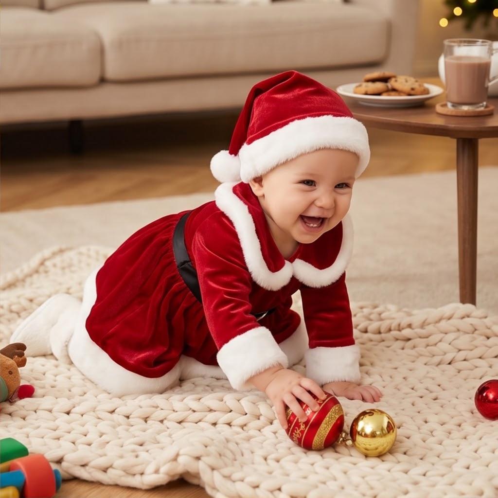 Baby Girls Velvet Christmas Bodysuit Dress for Infant Toddler Holiday Party Outfit