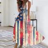 Women's Sleeveless V Neck Waist Tie Casual Maxi Dress with Printed Pattern for Summer Holiday Party Beach Outings