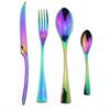 4piece Rainbow Black Flatware Cutlery Set  Stainless Steel Dinnerware Sharp Steak Dinner Knives Forks Tea Spoons Tableware Set