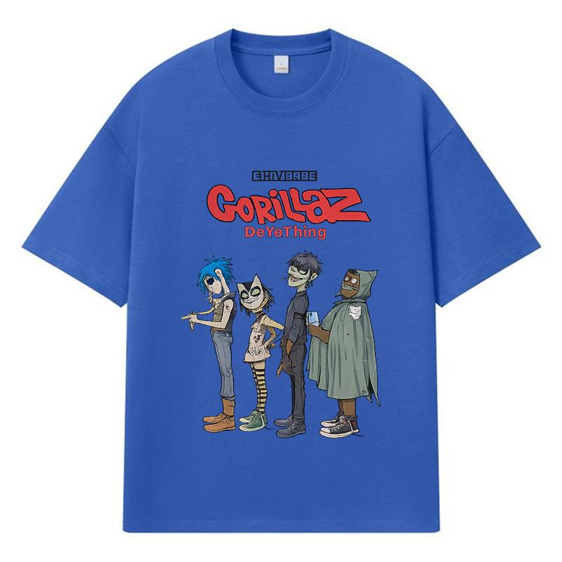

2026 Gorillaz DeterThin Патерн Y2k Харадзюку Вуличний одяг 100% Бавовна Футболка Повсякденна Оверсайз Літня Чоловіча Футболка L синій