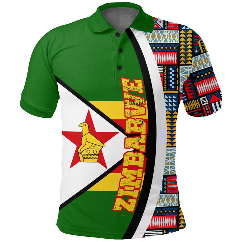 Letné polokošele s 3D potlačou Zimbabwe s klopou, módne ležérne pánske polokošele s krátkym rukávom