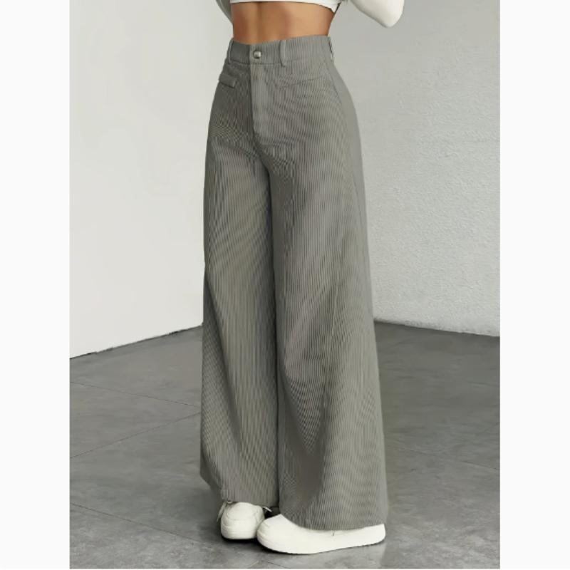Pantalones de Pierna Ancha de Cintura Alta para Mujer - Pantalones Casuales con Textura de Pana, Comodidad para Todas las Estaciones, Pantalones de Pana
