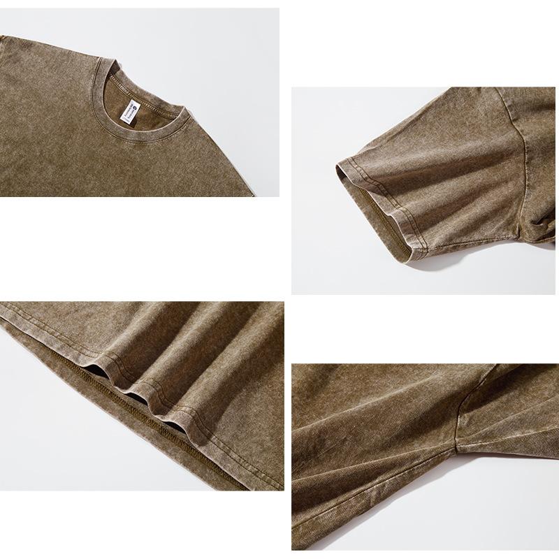 Sommer Herren Washed T-Shirts 230G Schwere Baumwolle Vintage Verwaschene Farbe Übergroß Unisex Basic T-Shirt Kurzarm Locker Workout Tops