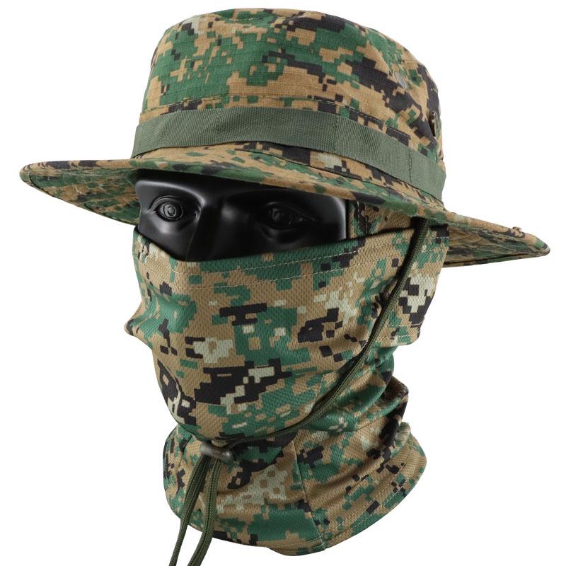Men's Camouflage Bucket Hat Set: Multifunctional, Breathable, Sun-Protective Fishing Hat with Round Brim.