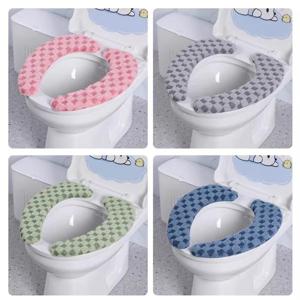 Thickened Fleece Toilet Seat Cover Washable Adhesive Toilet Ring Pad Suitable For Home Dormitories And Hotels In Autumn / Winter
