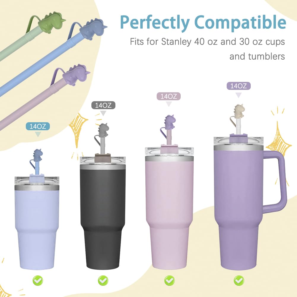 Replacement Long Silicone Straw With Straw Cover,Compatible with Stanley 40/30 oz Cup Tumbler,Cleaning Brush Stanley Accessories