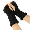Women's Winter Warm Wool Gloves, Fingerless Diamond Knit Short Gloves