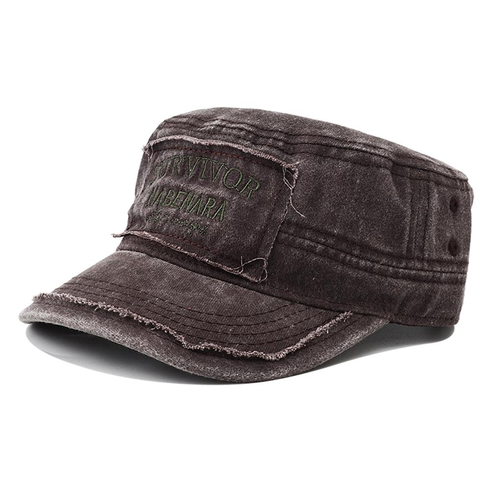 

2024 New SURVIVOR Embroidery Military Flat Top Hat Men s Washed Cotton Peaked Hat Unisex Army Baseball Caps for Women Men Gorras Adjustable коричневый