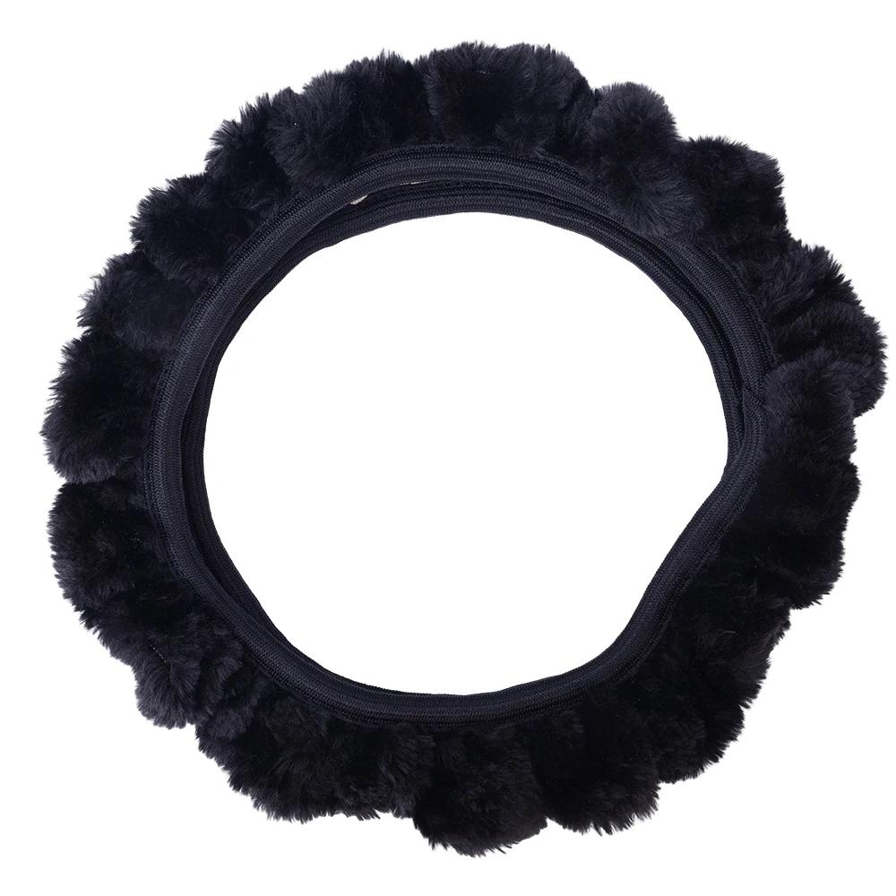 Winter Steering Wheel Cover 38cm Universal Short Plush Telescopic Elastic High-density Warm Plush Cover Car Interior Accessories