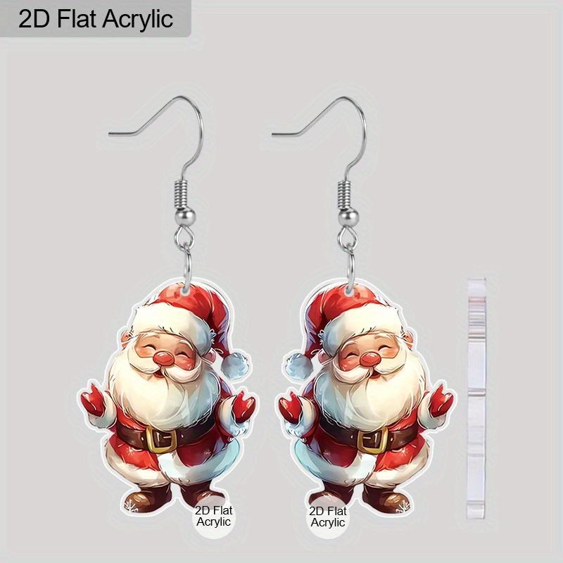 2D Flat Christmas Day Acrylic Cute Santa Claus Earrings Santa Claus Dangle Jewelry for Women Charms Holiday Carnival Party New Year Gifts
