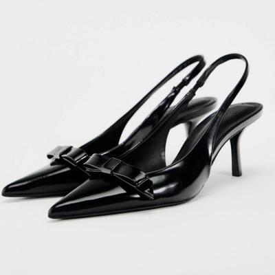 Nuove Scarpe da Ufficio Moderne per Donna Décolleté Nere Slingback da Matrimonio Punta Acuta Decorazione a Farfalla Sandali da Donna con Tacco Alto