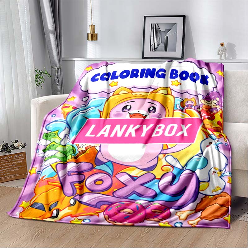 Happy Rocky And Foxy i Boxy Lankybox miękki pluszowy koc, flanelowy koc rzut koc do salonu sypialnia kanapa z funkcją spania piknik