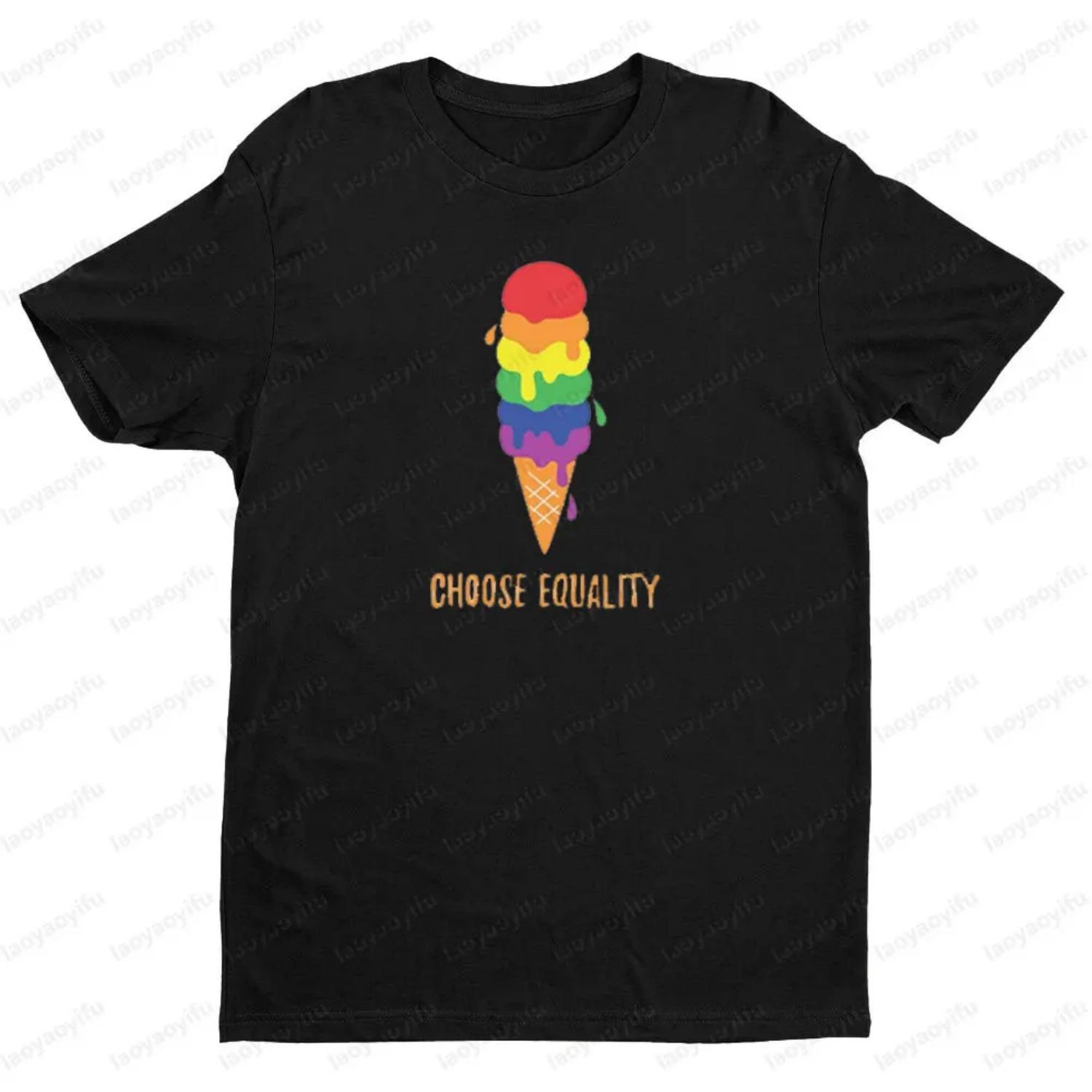 

Ice Cream Rainbow TShirt LGBTQ Choose Equality Pride Shirts Unisex Creative Design Tee Tops Women Summer Daily Life Short Sleeve XXXXXL чорний