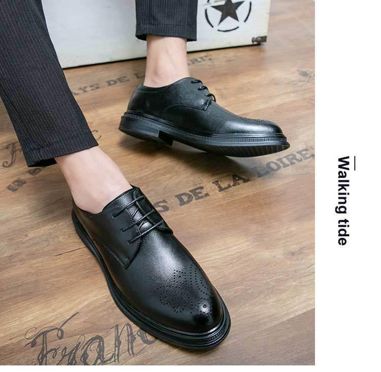 Men's Brogue Leather Shoes - Carved British Style for Spring/Autumn, Suitable for Business, Casual, and Wedding Events.