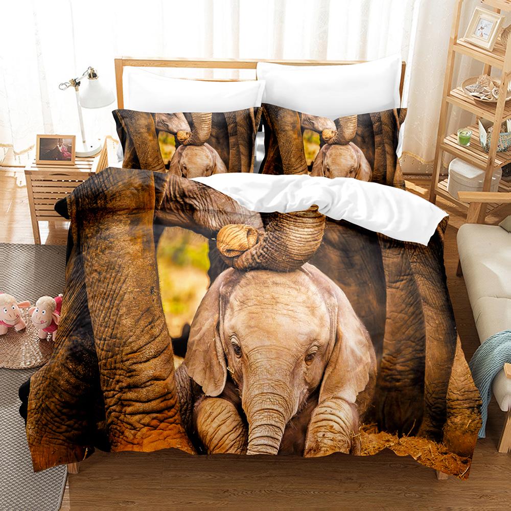 Elephant Animal 3D Duvet Cover Bedding Set Polyester Pillowcases Quilt Cover Home Decor Gift Single Double Twin King Queen