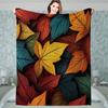 One Piece Maple Leaf Pattern Flannel Blanket, Soft, Warm, Lightweight, Machine Washable, Knitted, All Season, Multi-purpose