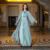 AB333 Elegant Middle Eastern Two-Piece Robe Set with Belt - Dubai Long Cardigan Dress