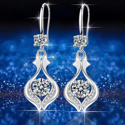New Imitation S925 Silver Temperament Elegant Water Drop Mid-length Earrings Female Temperament Earrings