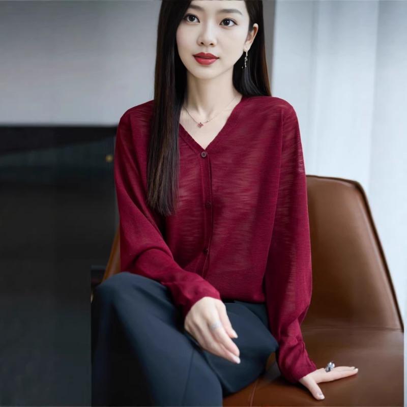Women S V Neck Thin Knit Cardigan Summer Solid Color Sun Protection Casual Top