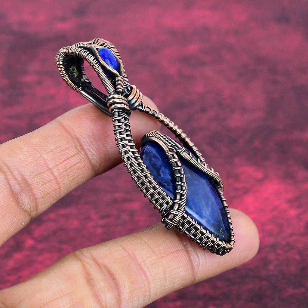 Sodalite Pendant Copper Wire Wrapped Jewelry Lapis Lazuli Gemstone Pendant