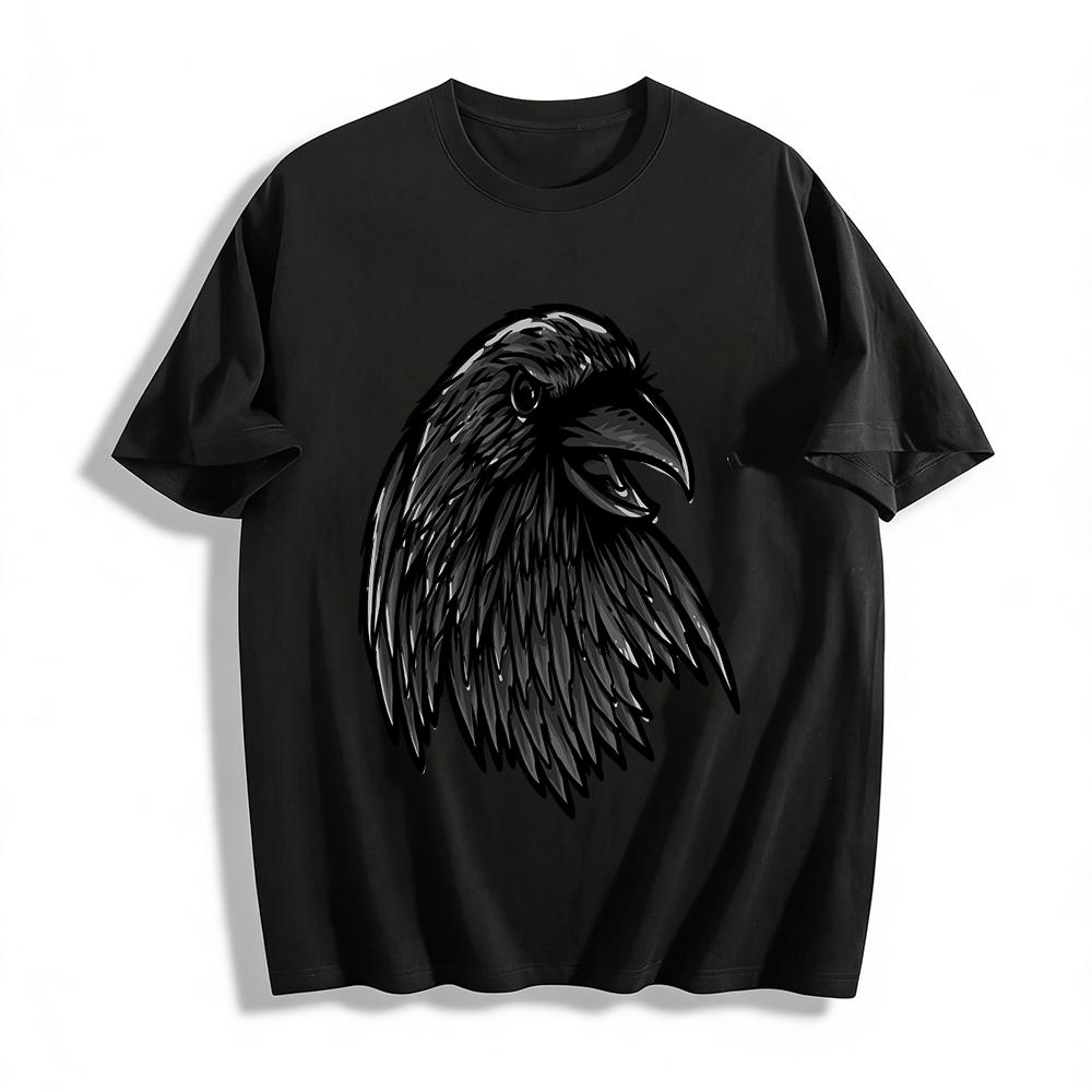 Dark Style Crow Head Print Trendy Casual Short Sleeve T-Shirt Pure Cotton T-shirt