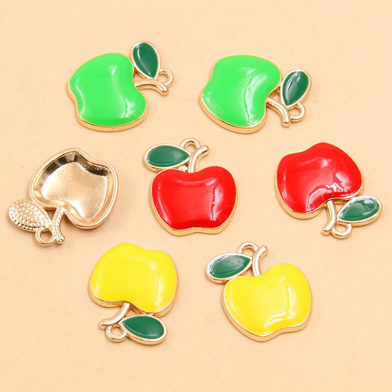 3-Color Alloy Apple Pendant Charms: 20x23mm, KC Gold, Drip Oil Finish for DIY Jewelry & Accessories