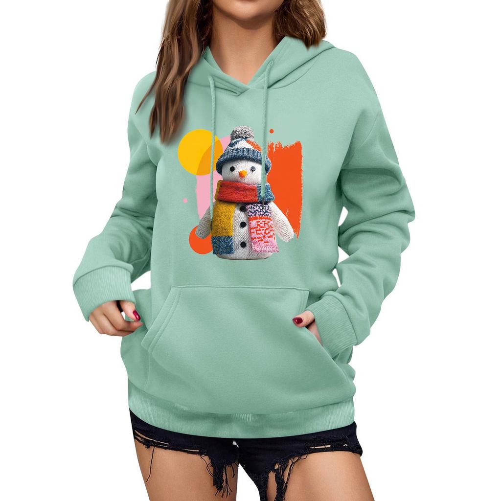 Women's Winter Christmas Printed Pullover Hooded Sweatshirt Fleece Long Sleeve Sweatshirt