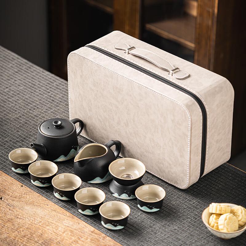 Light Luxury Black Pottery Kung Fu Tea Set Travel Set with Grey Bag