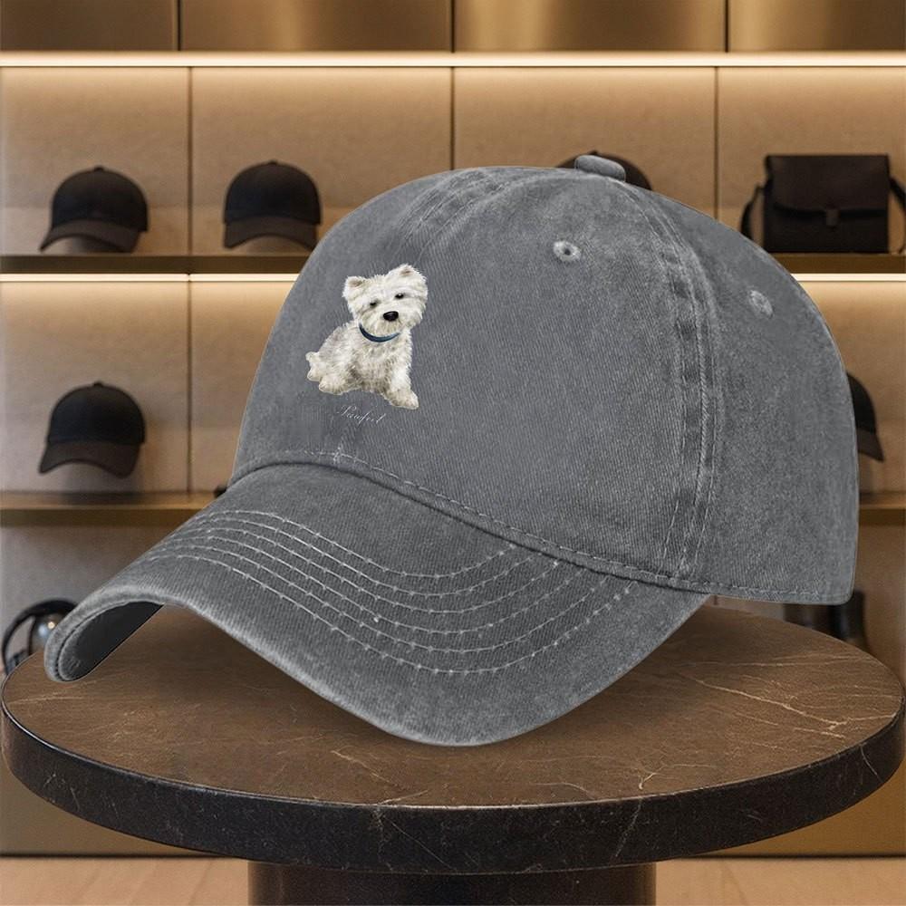 Westie Dog Print Washed Baseball Cap Adjustable Cotton Outdoor Casual Unisex