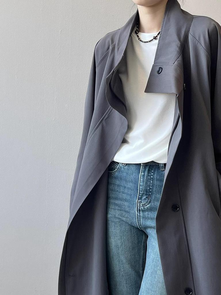 Women's Retro Style Mid-Length Cotton Trench Coat with Stand-Up Collar