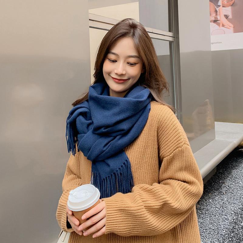 Women'S Thick Warm Solid Color Scarf Autumn And Winter New Style Cashmere Scarf Versatile Wool Scarf