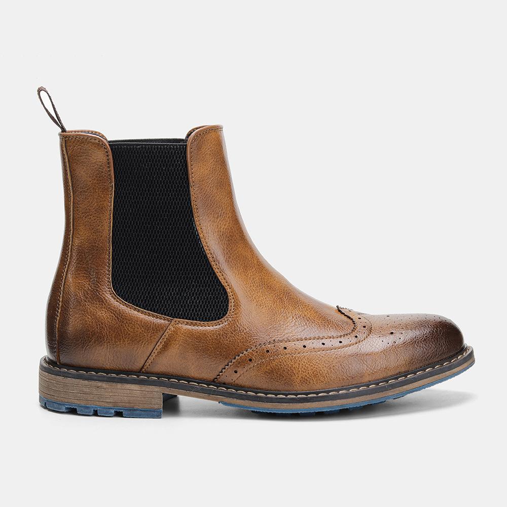 Cross-Border Chelsea Boots Men'S Retro Sleeve Mid-Top Engraved Foreign Trade Brock Single Boots Men'S Short Boots