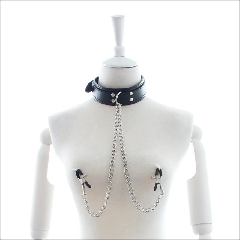 Leder Choker Halsband Metallkette Nippel Brustklemme Clip Bondage Sklave Erotische Sexspielzeuge Für Frauen Paare Erwachsenenspiele