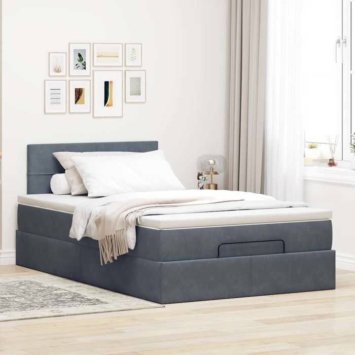 VidaXL Cadre de lit ottoman et matelas gris foncé 120x200 cm velours, cadre de lit, cadre de lit rembourré, cadre de lit 3311766