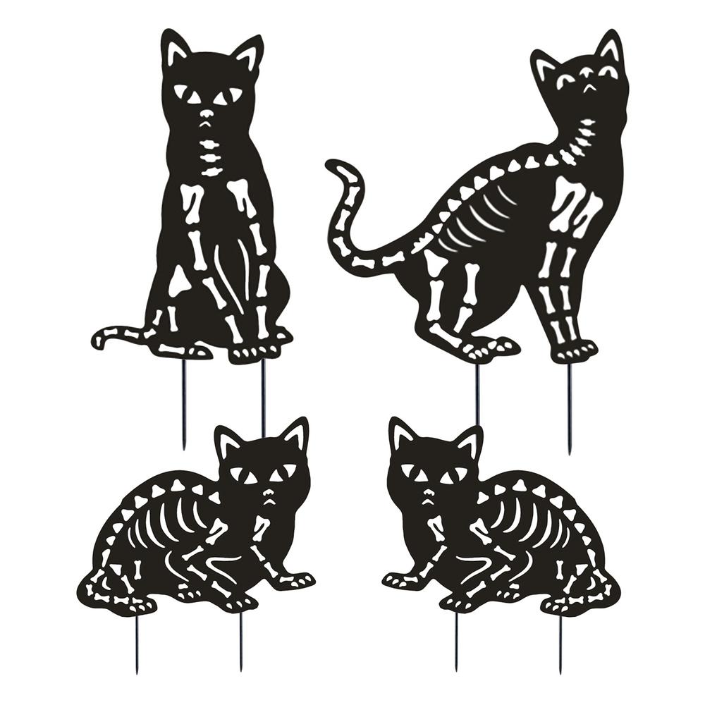 

Metal Cat Garden Stake Set Of 4 Cat Garden Decor For Outside Weather Resistance Animal Decorative Statues For Yard Art Patio чорний