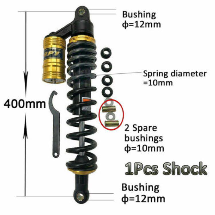 

10-400mm Airbag Shock Absorber for 250cc ATV Four-Wheel Drive 400mm with loop, replaceable bottom joint