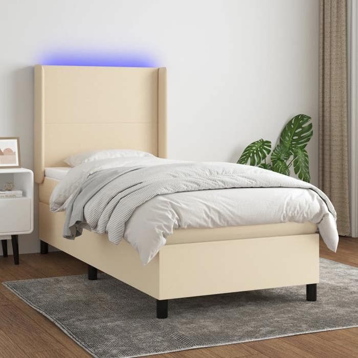 VidaXL Slat Bed Base with Mattress and LED, Upholstered Bed, Single Bed, Adult Bed for Interior Bedroom, 3138122