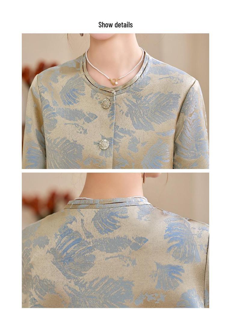 Spring 2026 Elegant High-Waisted Satin Two-Piece Suit for Women: New Chinese Style